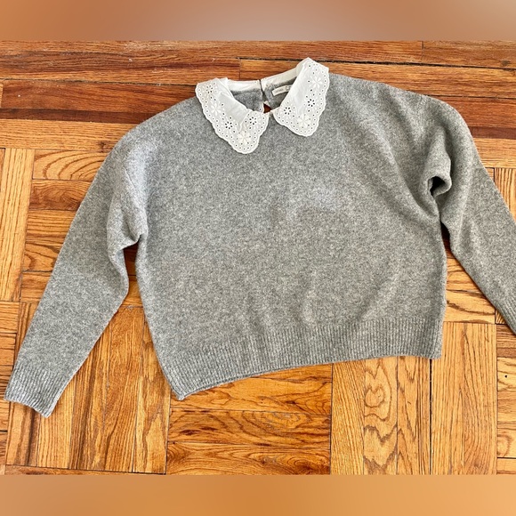 Oysho Grey Knit Sweater with Peter Pan Collar, Size Small - Picture 2 of 5
